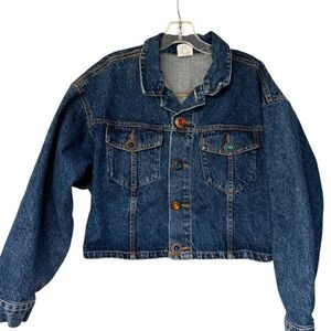 Vintage BONGO Blue Jean Jacket with Colorful Accents